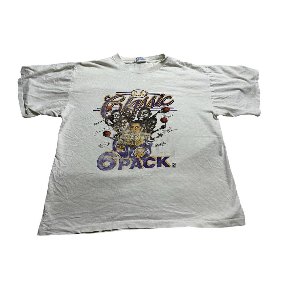 La Lakers Shirt Mens Xl White Classic 6 Pack Nba Basketball Caricature